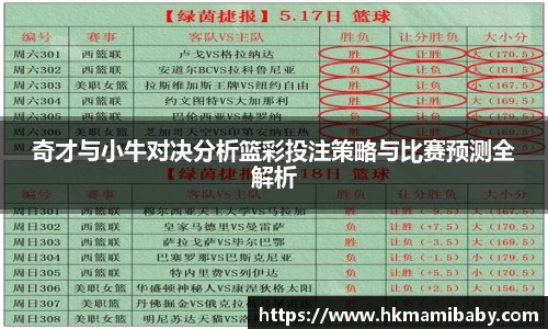 奇才与小牛对决分析篮彩投注策略与比赛预测全解析